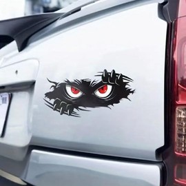 Red-Eyed Monster Vinyl Car Window Decals – Waterproof Removable Bumper Sticker 2-Pack, Durable Cartoon Graphic for Laptops and Vehicles#B017