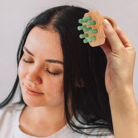 ideayard Wooden Massage Comb with Jade Wide Tooth, Natural Jade Massage Comb, scalp Massager Round Tooth Comb, Face Lift Tools for Fatigue Relief Point Massage and Scraping