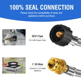 ABYDA 12Ft Propane Adapter Hose, 1 lb to 20 lb Converter for QCC1/Type1 Tanks, CGA600 Connection, Propane Tank Hose Fit for Coleman Stove, Weber Q Grill, Buddy Heater, Fits 5-40 lb Propane Tanks