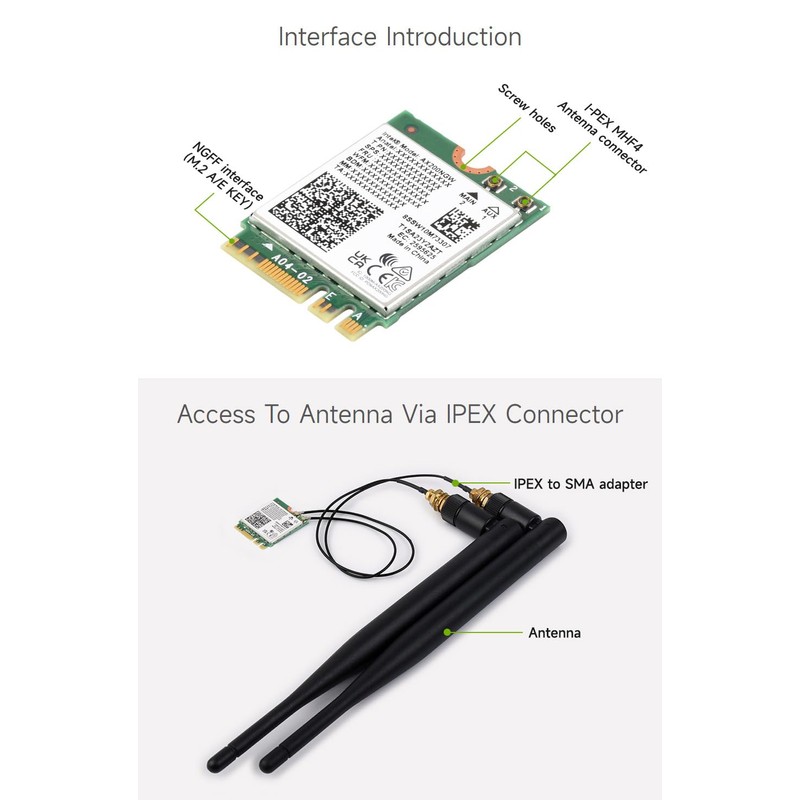 Waveshare Wireless AX200 NIC, Gigabit Dual-Band Wi-Fi 6, 802.11AX Standard,