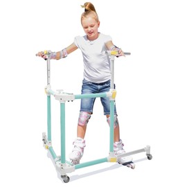 GanFindX Folding Skater Aid for Kids Roller Skating, Aluminum Roller Skate Trainer for Children Toddler Adjustable Height Training Walker (Seafoam Green)