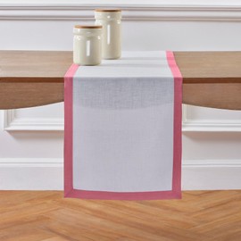 Solino Home Linen Table Runner 36 Inch - Pink Carnation and White, 100% Pure Linen Easter Table Runner 14 x 36 Inch Ideal for Dresser and Coffee Tables - Classic