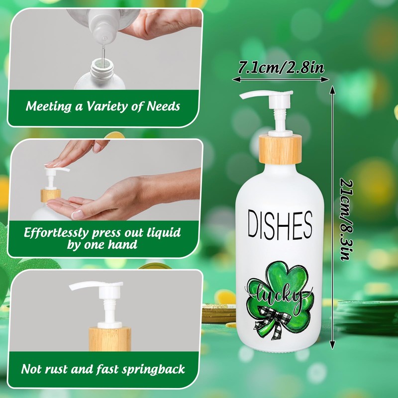 JarThenaAMCS 2Pcs St. Patrick's Day Soap Dispenser Plaid Shamrock Clover