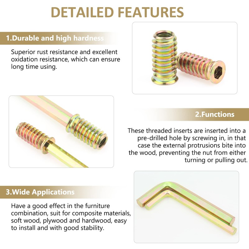 Kindroufly 152 Pieces 1/4"-20, 5/16"-18 Threaded Inserts, Nut Inserts, Wood