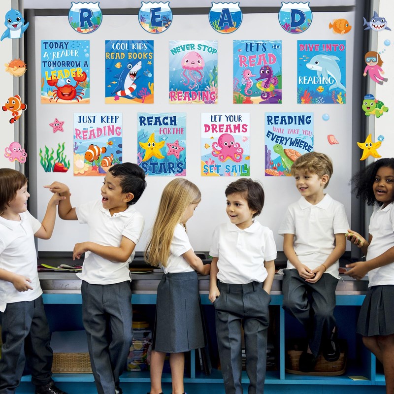 JarThenaAMCS 35Pcs Under The Sea Reading Classroom Bulletin Board Decorations