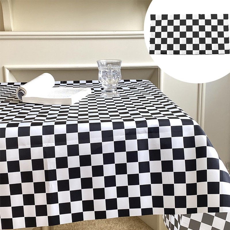 ANCLLO 2pcs Black And White Checkered Tablecloth Party Rectangular Tablecloth