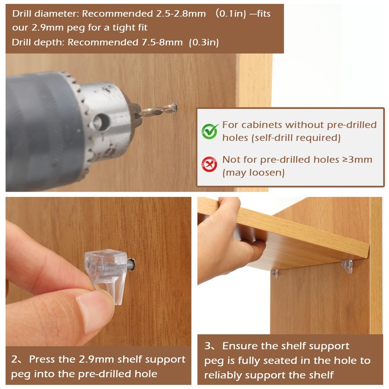 50 Pcs Shelf Support Pegs, Clear Plastic Cabinet Shelf Pegs,