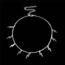 Hifunny Lightning Tassel Bolt Choker Necklace for Men Women Adjustable Gold Silver Lightning Clavicle Chain Necklace Jewelry Gifts(Silver)
