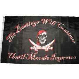 3x5 Jolly Roger Pirate Beatings will Continue Until Morale Improves Flag 3x5 - Party Decorations Supplies For Parades - Prime Outside, Garden, Men Cave Decor Flag