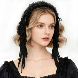 YJZQ Gothic Lolita Headband Cosplay Lolita Clip Lace Pleated Tiara Angel Wings Twins