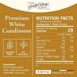 Giusti White Balsamic Vinegar Dressing – Condiment for Cooking and Finishing Dishes such as Salads, Vegetables, or Fish. Made in Italy with Balsamic Vinegar of Modena – 8.45 fl oz (250 ml) - Pack of 4