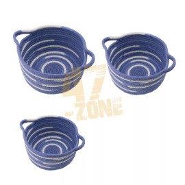47-Zone Cotton S/3 Baskets Blue and White Indoor Outdoor Home Decor Tabletop Decoration