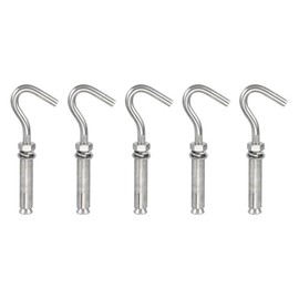 PATIKIL M8 Concrete Wall Hook, 5 Pcs 304 Stainless Steel Expansion Hook Open Cup Screw for Indoor Outdoor Ceiling Concrete Walls Masonry, Silver