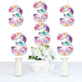 Big Dot of Happiness 3rd Birthday Roar Dinosaur Girl - Three Shaped Decorations DIY Three Rex Dino Third Birthday Party Essentials - Set of 20