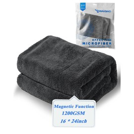 RAYBAO Car Drying Towel, Large Premium1200GSM, (16 * 24inch), Super Absorbent, Double Twist Pile & Edgeless Design, Magnetic Function, Microfiber Towel for Car Detailing, Grey