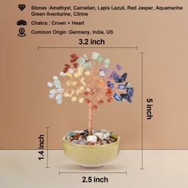 Hguxmcu Handcrafted 7 Chakra Abundance Tree with Ceramic Base,5 Inch Natural Crystal Feng Shui Bonsai for Prosperity,Harmony & Energy Flow,Premium Healing Stone Decor for Home & Sacred Spaces