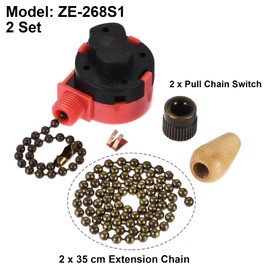 sourcing map Pull Chain Switch 3 Speed 4 Wire Replacement ZE-268S1 with Extension Chain for Ceiling Fan Lamp Light Red Bronze Set of 2