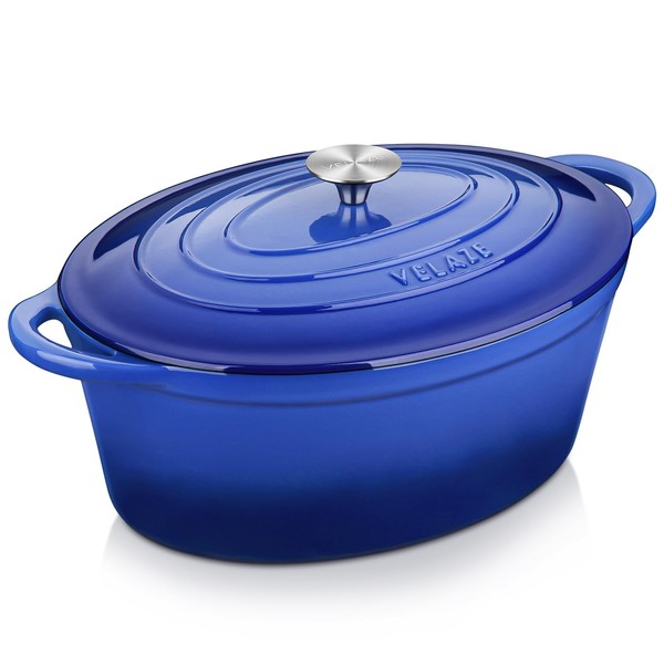Velaze 7.5 QT Enameled Oval Dutch Oven Pot with Lid, Cast Iron Dutch Oven with Dual Handles for Bread Baking, Cooking, Frying, Non-stick Enamel Coated Cookware