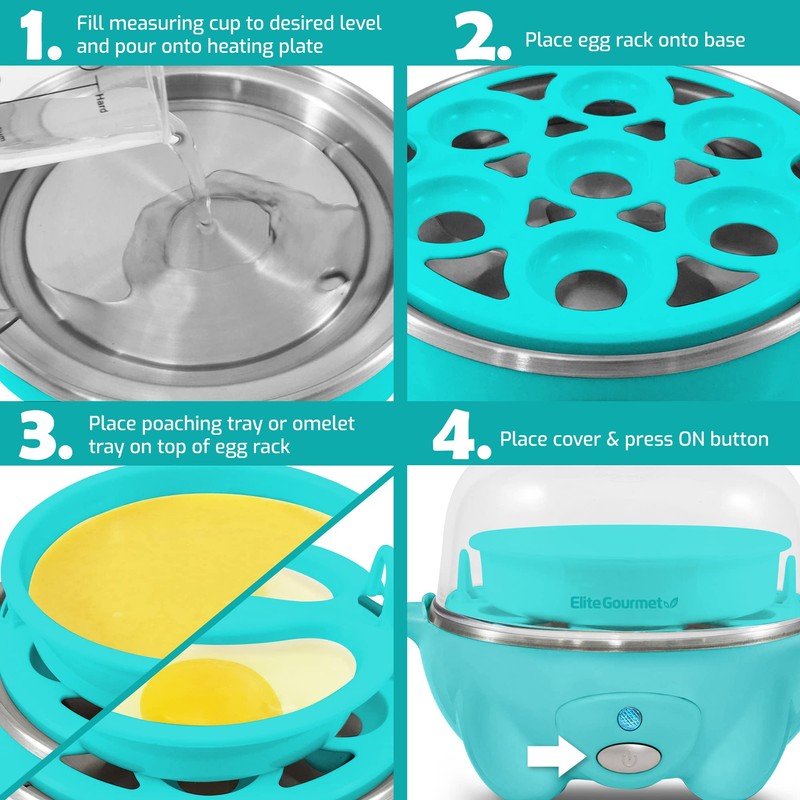 Elite Gourmet Easy Electric 7 Egg Capacity Soft, Medium, Hard-Boiled