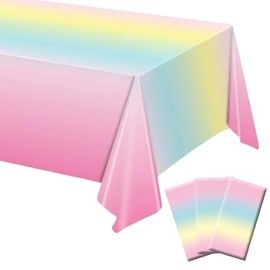 Paquete de 3 manteles de color arcoíris, manteles en colores pastel para fiestas, manteles de plástico de princesa arcoíris para fiestas de cumpleaños, mantel desechable colorido para decoraciones de fiesta de cumpleaños pastel, 54 x 108 pulgadas
