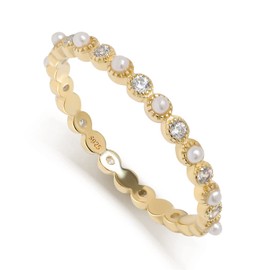 Stackable Ring for Women Minimalist Tiny Pearl Ring Silver Dainty Delicate Cute Ring Best Friend Stacking Diamond Gold Ring (Gold, 9)