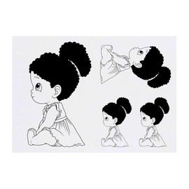 4 x 'Cute Sitting Girl' Temporary Tattoos - Water Resistant, Skin-Safe, Non-Toxic Transfers, Mixed Sizes (TO00081012)
