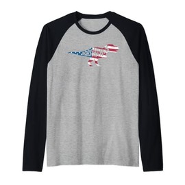 Kidsaurus USA Flag Tyrannosaurus Rex Dinosaur Kid Saurus Raglan Baseball Tee
