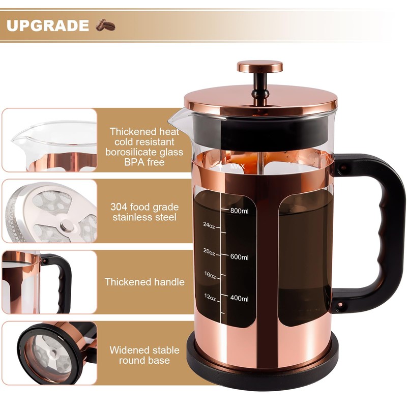 RealPero French Press Coffee Tea Maker, Upgrade Heat Cold Resistant
