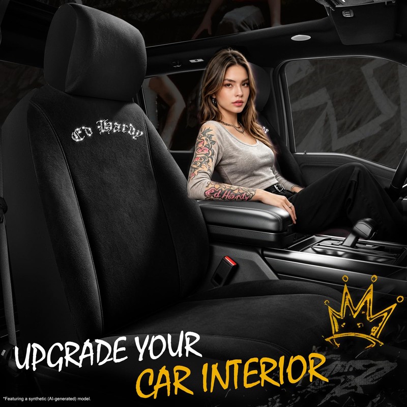 ED HARDY Car Seat Covers, Black Soft Short Plush &