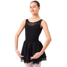 tanzmuster Children's Ballet skirt "Elli” with elastic waist in cotton Airy Elastic Dance Ballet TUTU 2 Layers Chiffon, choice of colours, black, 140/146