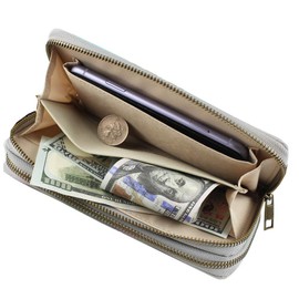 Autumnwell Wallet for Women Leather RFID Blocking Long Wallets Credit Card Holder Phone Checkbook Organizer Zipper Coin Purse, light grey, average, Rfid Wallet