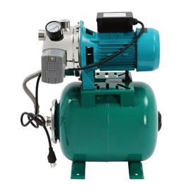 DYNAMI 1HP Shallow Well Pump with 6Gal Pressure Tank,Stainless Steel Irrigation Pump,Automatic Pressure Switch and Self-priming System,for Home Farm Irrigation Garden Lawn (1HP Green)