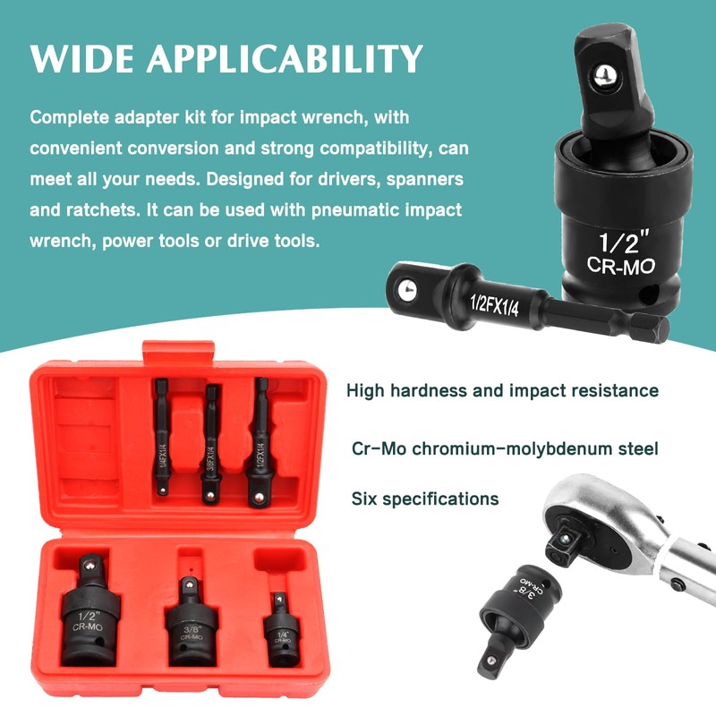 Fomita 6-Piece Universal Impact Joint Socket Adapter Kit, Contains 3pc