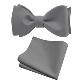 Gusleson Gray Self Tied Bow Tie Mens Silk Iron Grey Bow tie Handkerchief Set for Wedding (UK0685-18)