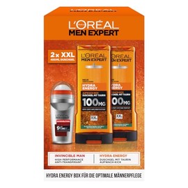 L'Or√©al Men Expert Pflegeset f√ºr M√§nner, Geschenkset mit XXL Duschgel und Deoroller, Geschenke f√ºr Herren inklusive Bodywash und Deo Roll-On, Hydra Energy, Heat Protect, 2 x 400 ml, 1 x 50 ml