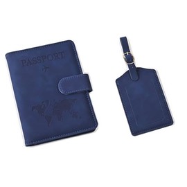 GADITIEK Passport Cover and Suitcase Tag Set, Faux Leather Passport Case with Suitcase Tag, Air Travel, Passport Cover with RFID Block for Credit Cards, ID Cards, Travel Documents, Travel Accessories,