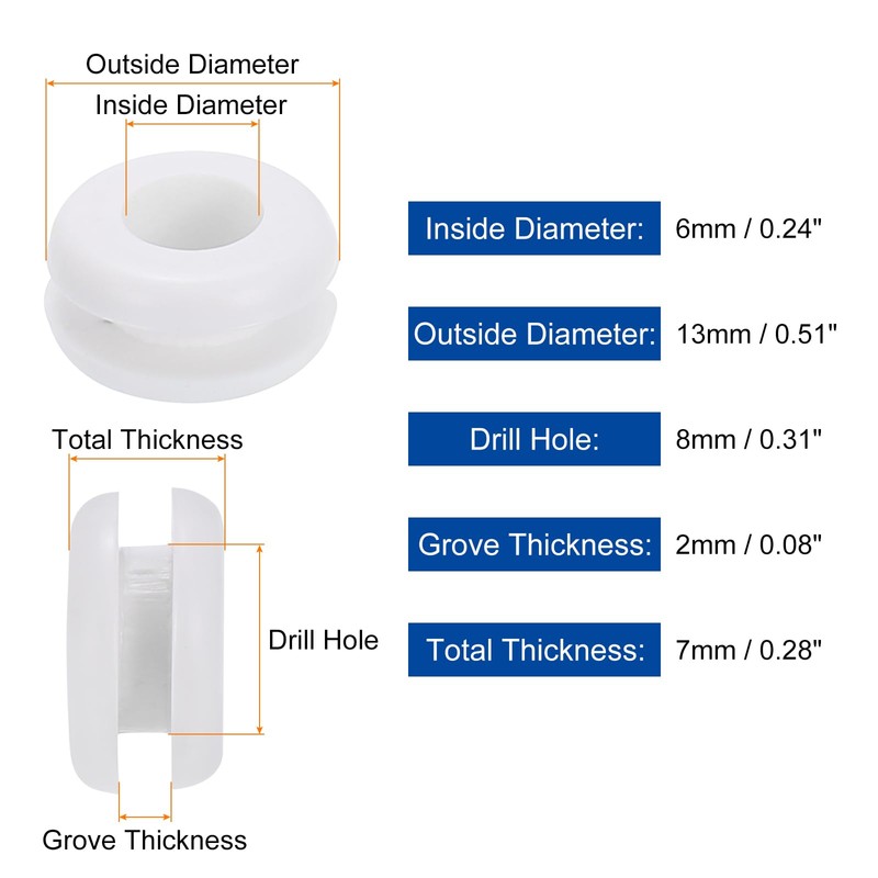 uxcell 70Pcs Rubber Grommets 2/8" (8mm) Drill Hole, 1/4" (6mm)