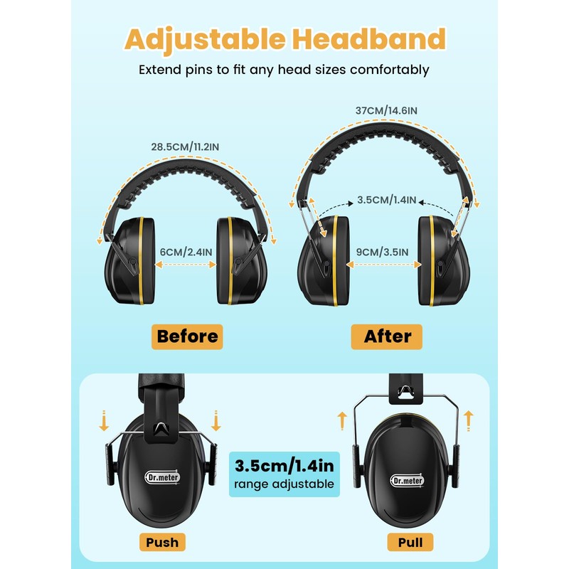 Dr.meter Hearing Protection Ear Muffs, 31dB Noise Reduction Safety Earmuffs