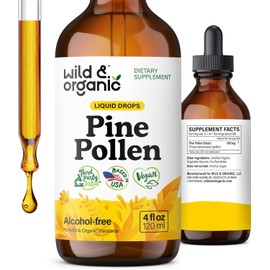Wild & Organic Pine Pollen Tincture - Pine Pollen Powder Liquid Drops for Men & Women - Vegan, Sugar & Alcohol-Free Supplement - 4 fl oz