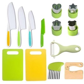 Montessori Kitchen Tools for Toddlers 13 Pcs Safe Cooking Set with Knife, Cutting Boards, Sandwich Cutter & Peeler for Real Cooking - Color: 13 PCS