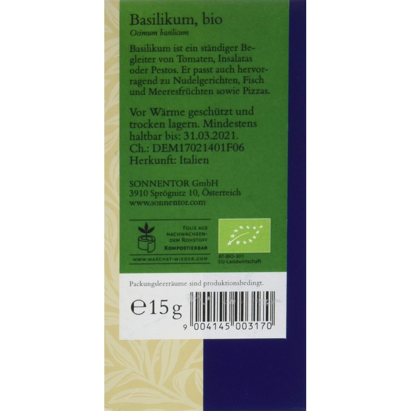 Sonnentor Organic Basil 15g