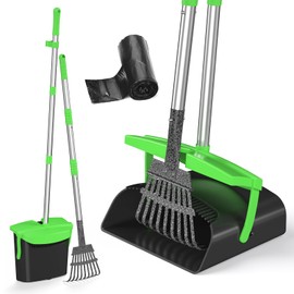 Womnwomn Dog Pooper Scooper, Long Handle Heavy Duty Pooper Scooper for Large Medium Small Dogs, Swivel Bin & Metal Rake with Bags Attachment, Portable Dog Pooper Scooper with lid for Yard, or Grass