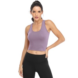 Joviren Women's Cotton Crop Tank Tops 4-Pack - Workout, Yoga, Sports, Racerback - Navy, Teal, Blue, Purple, Pink S