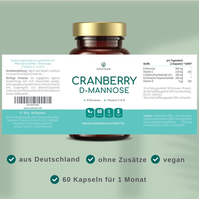 Solvisan Cranberry D-mannose for bladder and urinary tract - supplemented