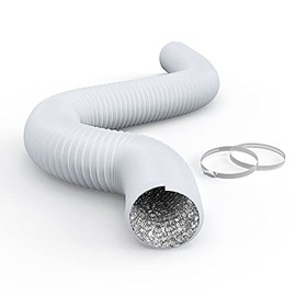 iPower Flexible 4 Inch 8 Feet Aluminum Ducting 4 Layer Protection Dryer Vent Hose for HVAC Heating Cooling Ventilation and Exhaust, 2 Clamps Included, White