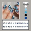 Medium Press on Nails Square Fake Nails Blue Flower Stick