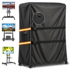 Outdoor TV Trolley Cover for 70-75 Inch Screen, Heavy Duty 600D Waterproof Rolling TV Stand Cover, Weatherproof Mobile TV Cart on Wheels Protector with Remote Pocket, Black 70"x15"x57"