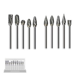 DOETYD 10 PCS Tungsten Carbide Double Cut Rotary Burrs Set, 1/8 inches Shank FitsCarbide Deburring Tool for Grinder Drill, DIY Woodworking Carving, Metal Polishing, Engraving and Drilling