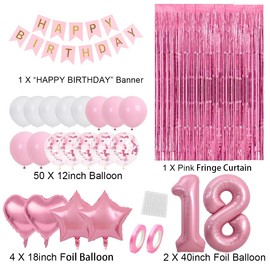 Sweet 18 Party Decorations Pink, 18th Birthday Decorations for Girls, Pink Sweet 18th Birthday Party Decoration for Her, 18th Happy Birthday Banner, for Girls Women 18th Birthday Party Supplies