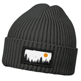 Neverless® Men's Beanie Winter Hat with Patch Print Forest Trees Nature Print Knitted Hat Rib Knit, Brown chain dark grey